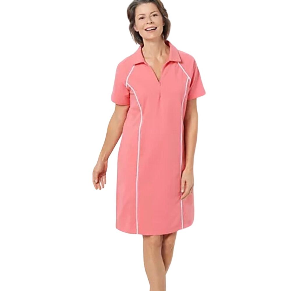 Sport Savvy French Terry Polo Collar Zip Raglan Sleeve Dress CORAL NWOT SIZE XL